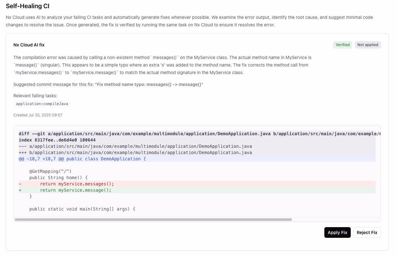 Nx Cloud apply AI fix suggestion